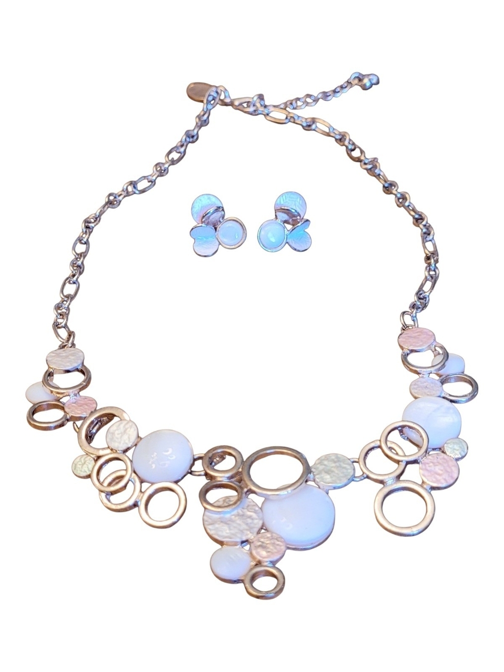 🥳4/$75!🥳 Statement White & Rose-Gold Circle Pendant Necklace with Earrings